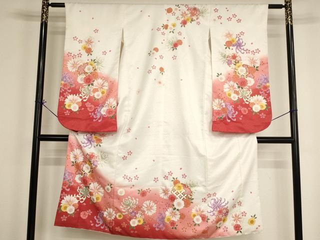 平和屋着物[]七五三　女の子　７歳　祝着　四つ身　雪輪花文　暈し染め　金彩　AABI2643ja