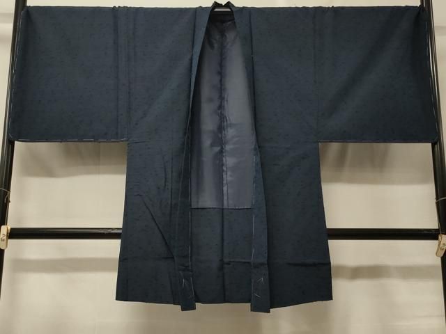 平和屋着物#男性 長羽織 色無地 ひげ紬 青褐色 正絹 逸品 未使用 CABF8961in