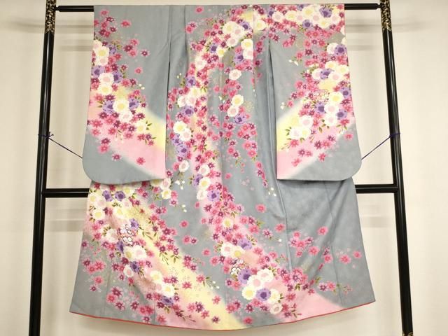 平和屋着物[]七五三　女の子　７歳　祝着　四つ身　舞桜文　鈴　暈し染め　金彩　AABI2649ja