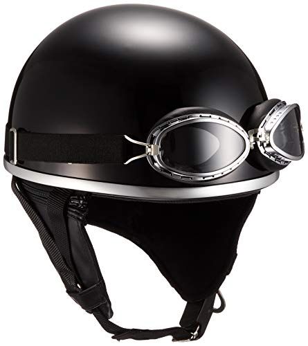 バイクパーツセンター ヘルメット ハーフ 半帽 ゴーグル付 ブラック フリーサイズ (頭囲 57cm~59cm未満) 7401wb 9bcf661f