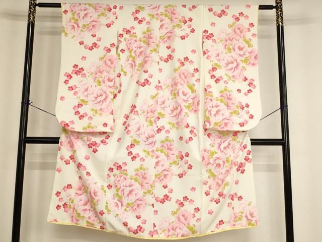 平和屋着物[]七五三　女の子　７歳　祝着　四つ身　pom ponette　舞花文　犬　洗える着物　未使用　AABI2651ja