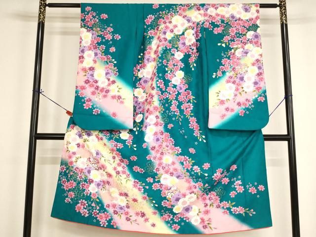 平和屋着物[]七五三　女の子　７歳　祝着　四つ身　舞桜文　鈴　暈し染め　金彩　AABI2652ja