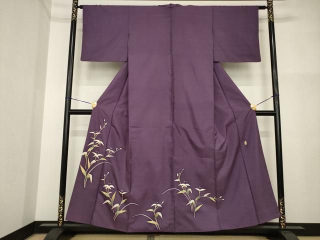 平和屋着物●本加賀友禅作家　能川光陽　石川県指定無形文化財　牛首紬　白山工房　手織り　訪問着　草花文　正絹　逸品　AABI4513ck