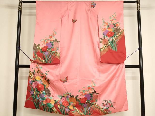 平和屋着物[]七五三　女の子　７歳　祝着　四つ身　花蝶文　金彩　AABI2655ja