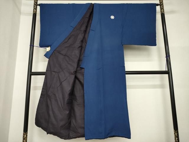 平和屋着物○男性 色紋付・羽織セット 紺青色 正絹 逸品 AABI4516ck