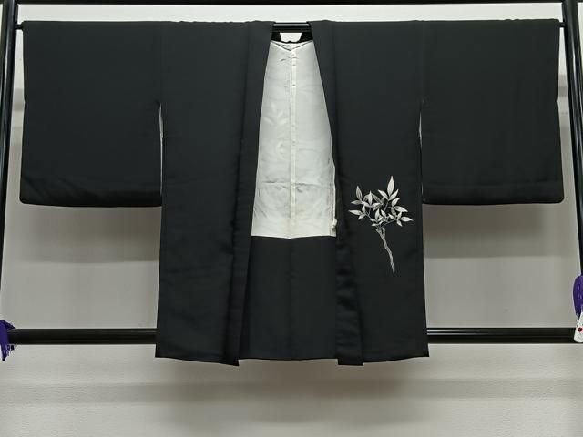 平和屋着物#羽織 南天文 黒地 正絹 逸品 CABG3611ua