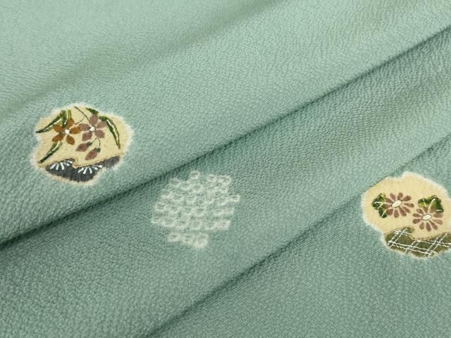 平和屋着物▽上質な小紋　単衣　絞り　花丸文　金彩　正絹　逸品　DABE4509az