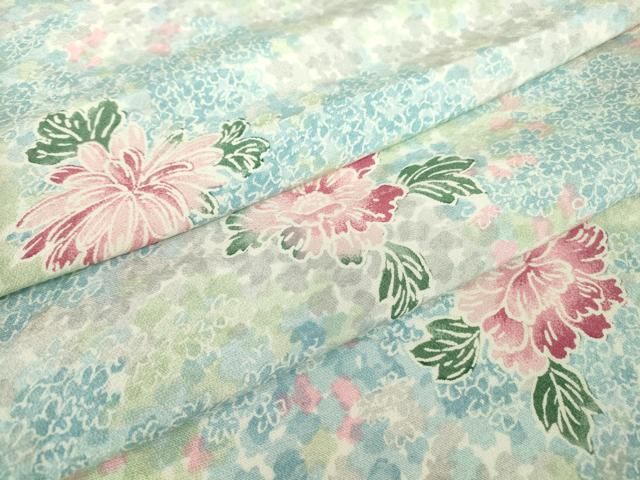 平和屋着物▽上質な小紋　単衣　菊牡丹文　正絹　逸品　DABE4510az