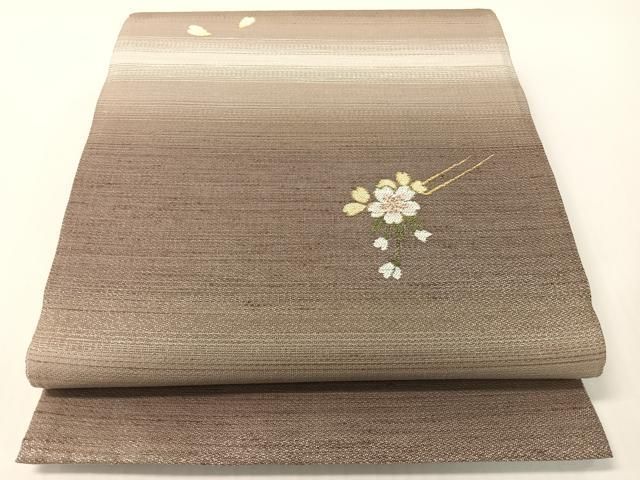 平和屋着物●両面　全通柄袋帯　紬地　花簪　月の満ち欠け　銀通し地　正絹　逸品　未使用　CABG1809vp