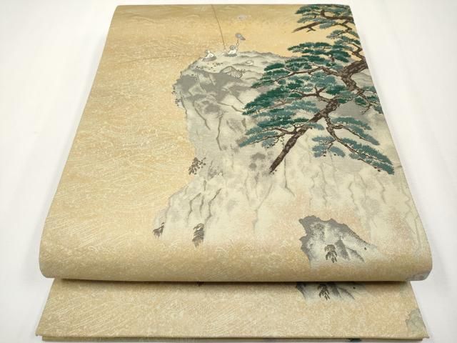 平和屋着物●近代日本画の巨匠　横山大観　じゅらく謹製　太鼓柄袋帯　人物風景文　正絹　逸品　CABF2777tx