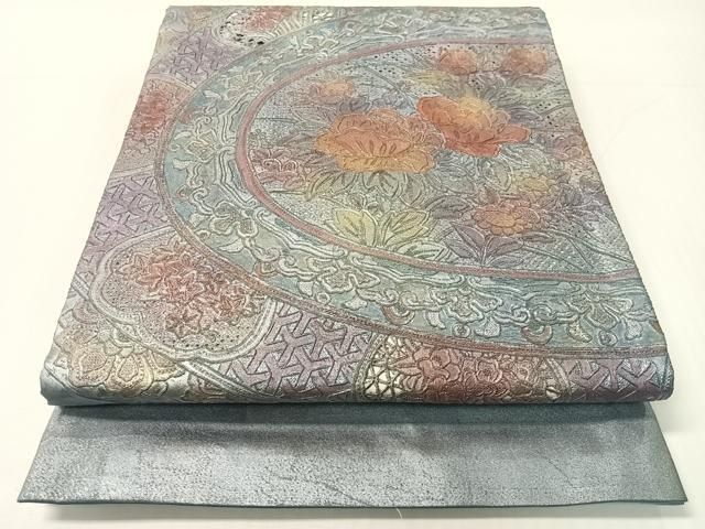 平和屋着物●中国三大刺繍　スワトウ相良刺繍　総刺繍　袋帯　絵皿花文　金彩　正絹　逸品　CABG1900vp