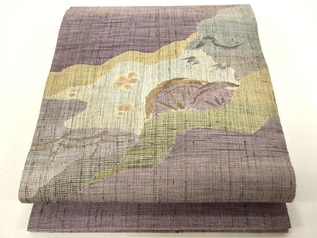 平和屋着物●両面　太鼓柄袋帯　紬地　すくい織　片輪車花文　正絹　逸品　CABG2877dy