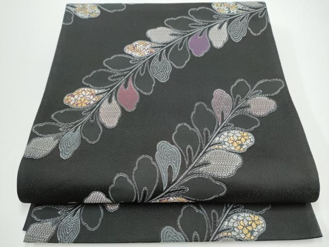 平和屋着物●こむさでもーど・COMME CA DU MODE　六通柄　京袋帯　枝葉文　黒地　正絹　逸品　CABG6065hy