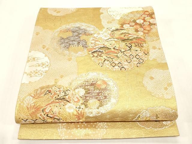 平和屋着物●西陣の名門　加納幸謹製　六通柄袋帯　雪輪草花文　金銀糸　正絹　逸品　CABG3024dy