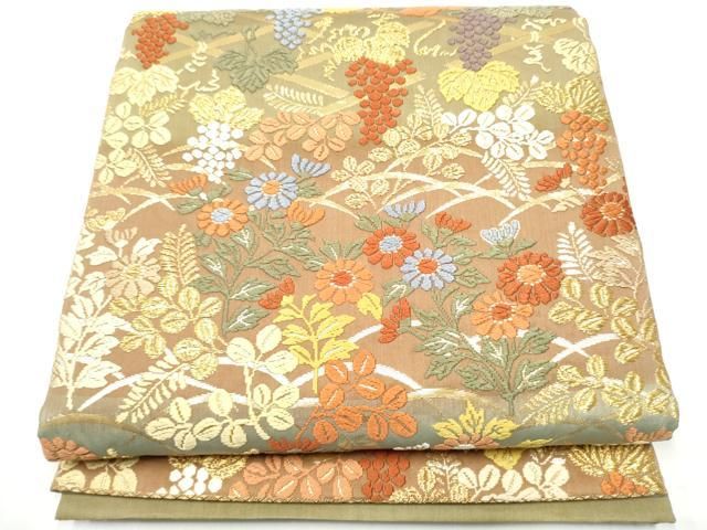 平和屋着物●六通柄袋帯　唐織　草花文　金糸　正絹　逸品　CABG6173hy