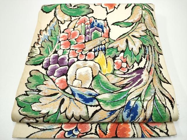 平和屋着物●全通柄　本袋帯　草花文　金糸　松坂屋扱い　正絹　逸品　CABG6190hy