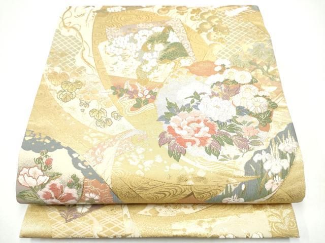 平和屋着物●両面 両方向 六通柄袋帯 唐織 四季草花絵巻 道長取菊花文 金糸 正絹 逸品 CABG6366hy