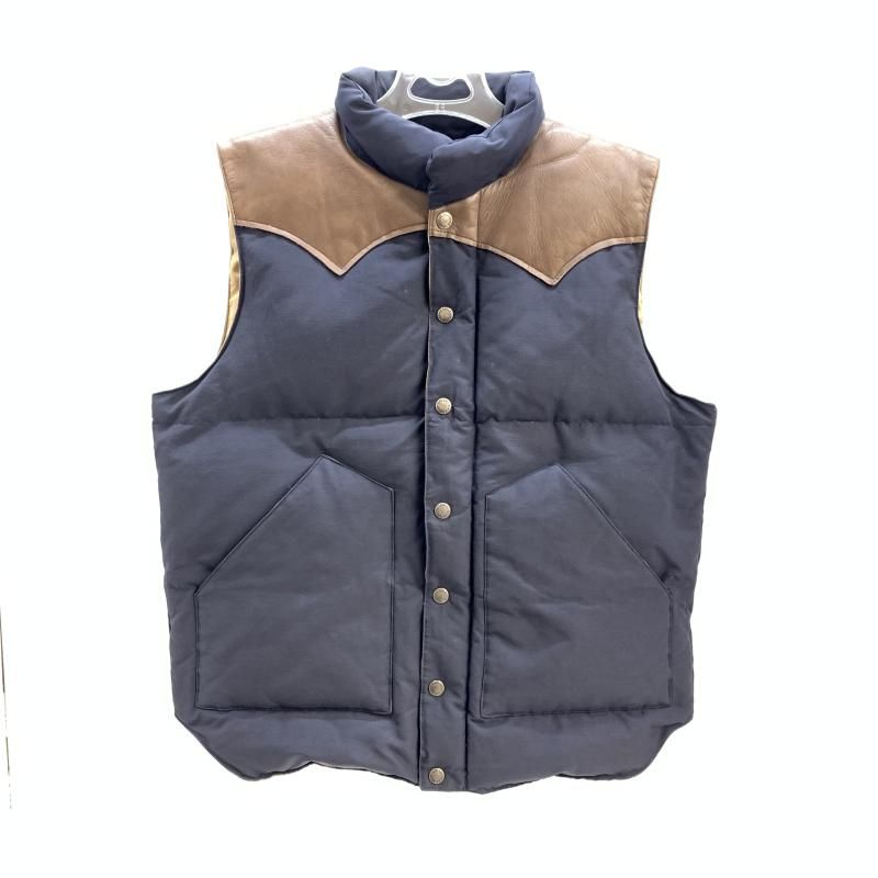 【中古】SUGARCANE レザーヨークダウンベスト L ネイビー ブラウン シュガーケーン[92]