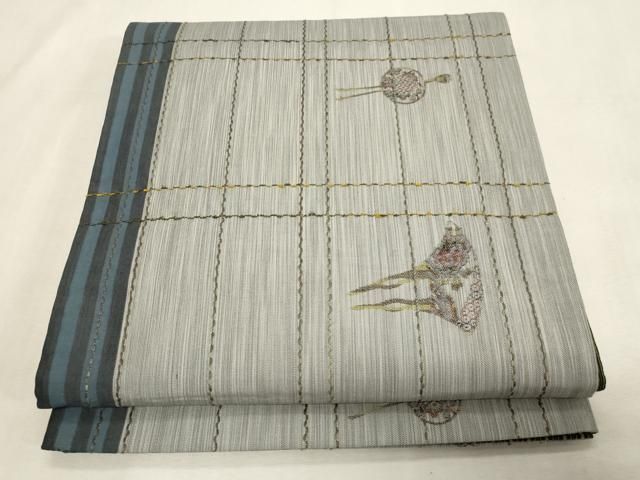 平和屋着物●両面　全通柄袋帯　紬地　簪　金糸　正絹　逸品　CABG3179dy