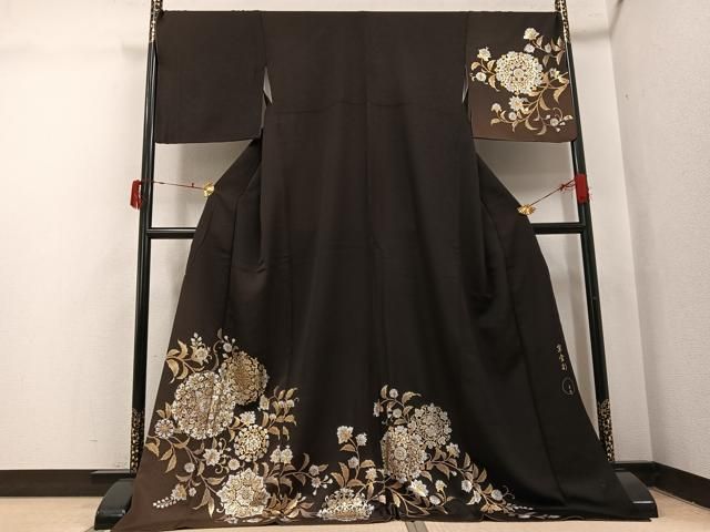 平和屋着物●金彩友禅 卓越技能者・名工・和田光正監修 訪問着 京金彩 華陽 花唐草文 赤墨色地 金銀彩 ロング丈 正絹 逸品 AABJ0101ph