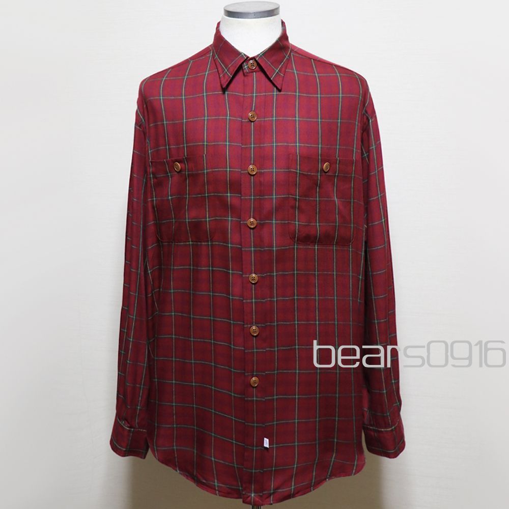 【正規品】ラルフローレン 90s 100%レーヨンシャツ ポニー無し L XL ボルドー緑黄 美品 米国購入