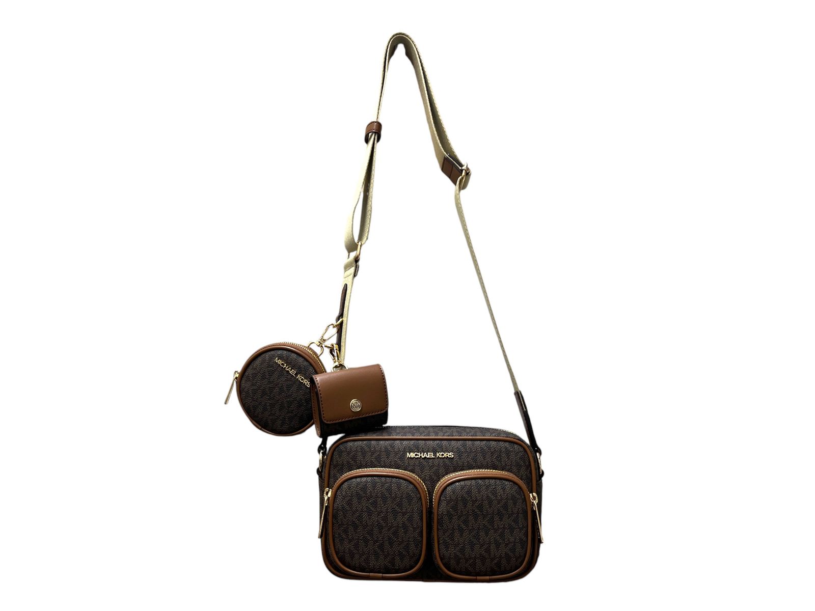 MICHAEL KORS (マイケルコース) JET SET ITEM ポケット クロスボディ ウィズ アタッチ ミディアム MKシグネチャー ブラウン レディース/036