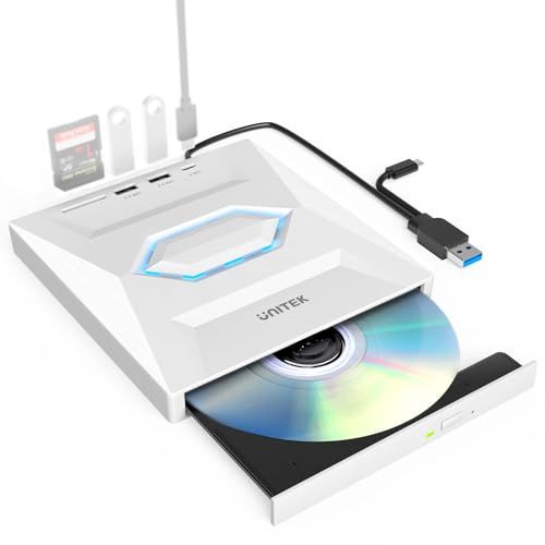 Unitek ライト点灯改良バージョン ゲーム機式 多機能 外付けCD・DVDドライブ USBハブ機能搭載 USB 3.0/Type Cポート付き ポータブルドライブ 読み込み・書き込み SDカードリーダー 【Windows 11/10/8/ 78486580