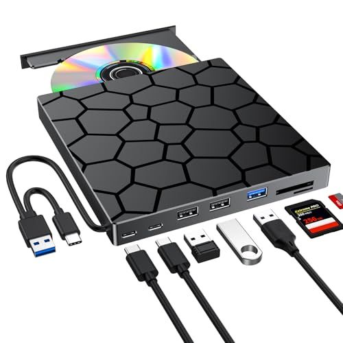 外付けDVDドライブ 『2026年最新高速モデル・多機能1台』 USB3.0＆Type-C対応 光学式CD/DVDドライブ 外付け 薄型軽量設計 読み書き両対応 Windows11/10/8/7/XP & Mac対応 M-DISC対応 TF/ d90f7573