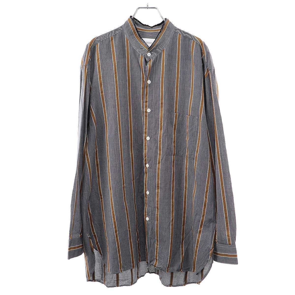 CristaSeya×Salvatore Piccolo クリスタセヤ×サルヴァトーレ ピッコロ 24SS HANDMADE MENS SHIRT カットオフマオカラーストライプシャツ ブラック XXL