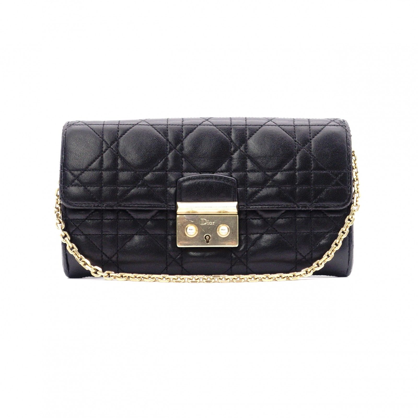 Christian Dior クリスチャンディオール チェーンウォレット ミスディオール 長財布 レザー ブラック ゴールド金具