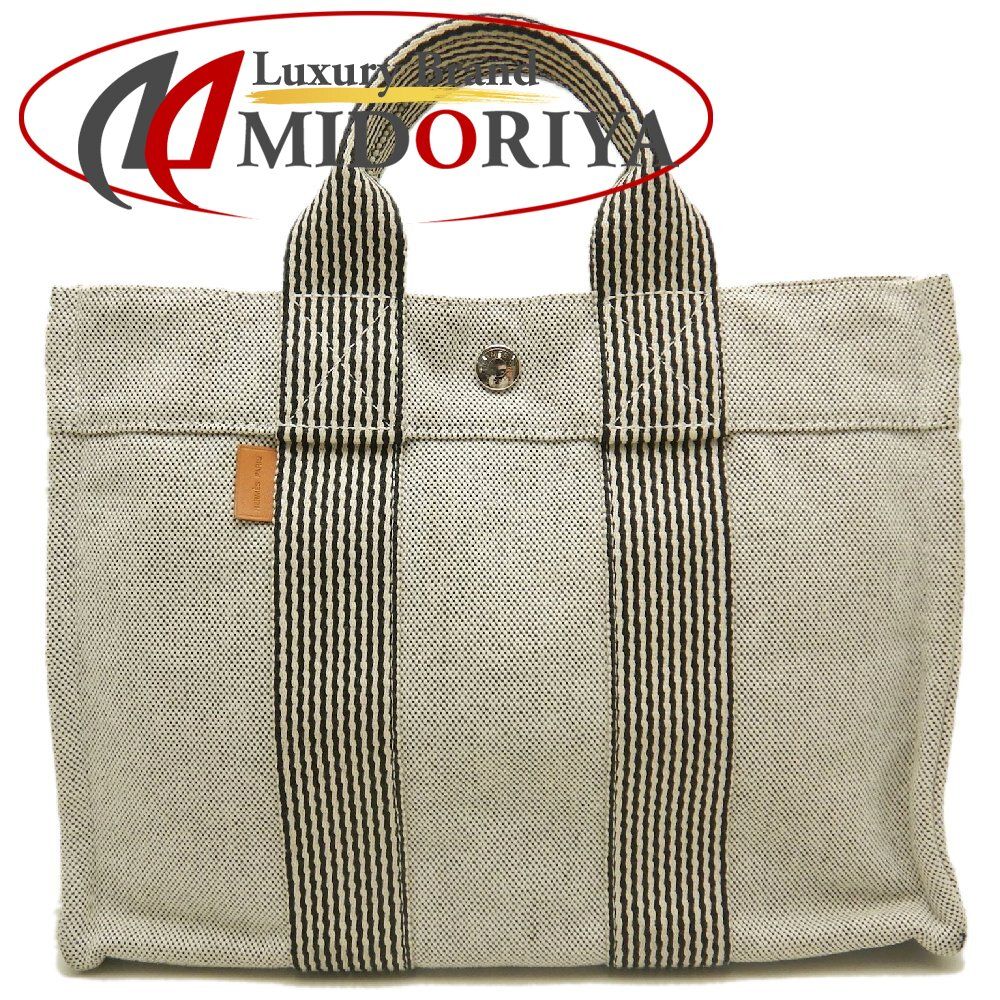HERMES エルメス ニューフールトゥPM トートバッグ キャンバス グレー ブラック レディース /253808【中古】