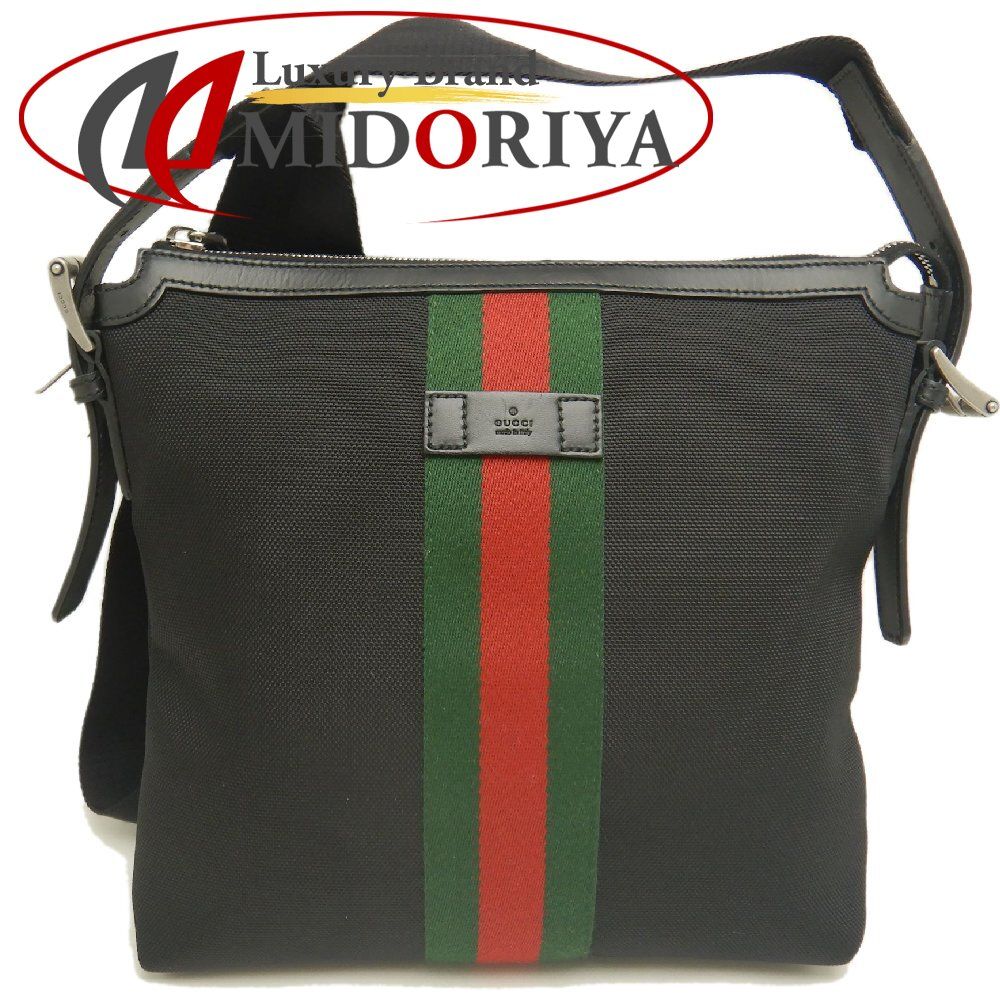 GUCCI グッチ シェリーライン 631199 ショルダーバッグ キャンバスxレザー ブラック アウトレット レディース /253811【中古】