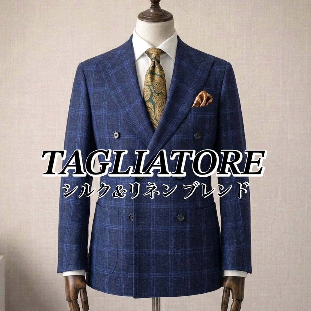 Brilla ネイビー テーラードジャケット TAGLIATORE Brilla別注 シルク リネン テーラードジャケット ダブル