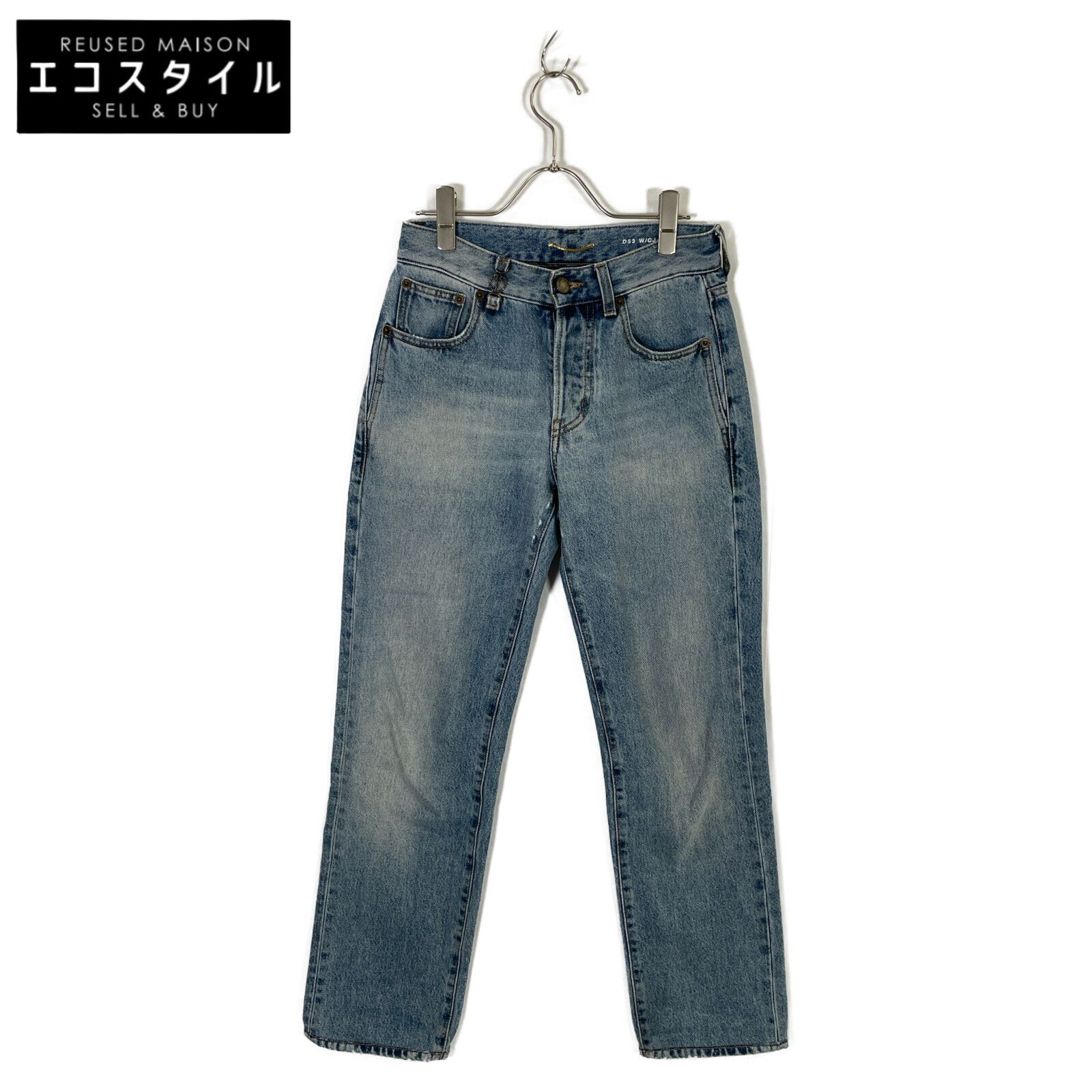 SAINT LAURENT PARIS　サンローランパリ　23年製 758262 Y372Y ライトブルー コットン YSLロゴチャーム デニムパンツ　24