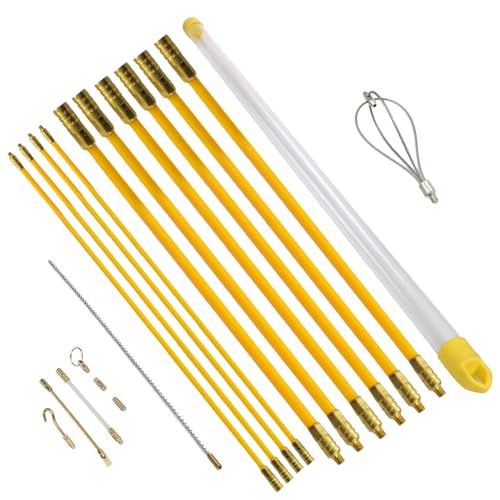 fanfeng 通線ロッド 通線ワイヤー 1m φ6mm*6本 φ4mm*4本 ケーブル索引具 先端金具9種類付き 収納ケース付き イエローkk