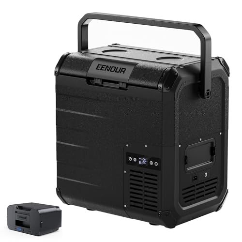EENOUR 車載冷蔵庫 D18 18L -20℃?10℃ バッテリー1個付き 小型 両開きフタ コンプレッサー式 5WAY電源対応 AC100V DC12V/24V 電池 ポータブル冷蔵庫 コードレス式 急速冷凍 省エネ 静音 軽量 コンパクト LCD温kk