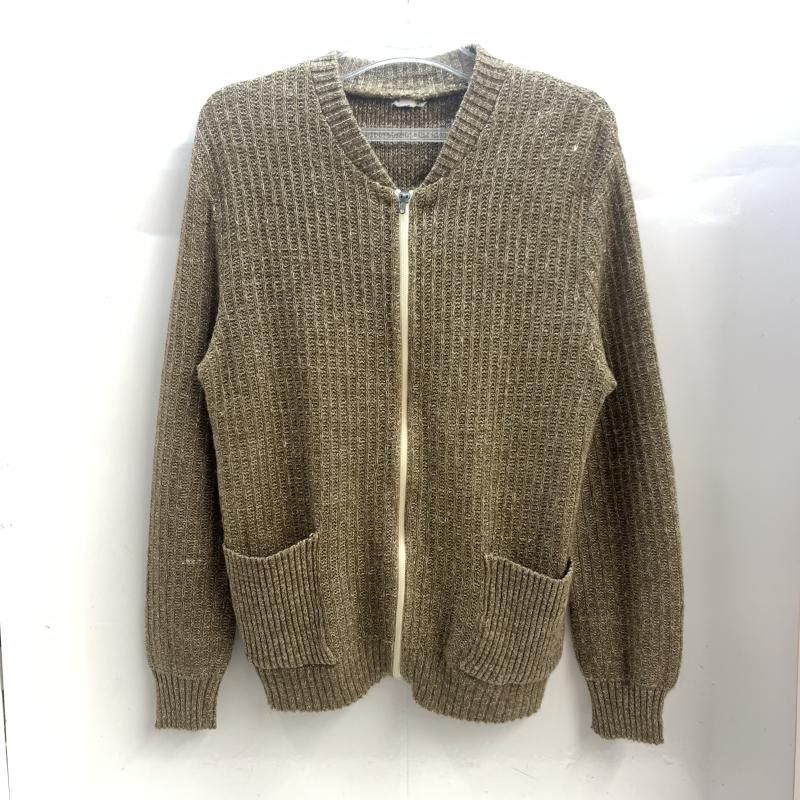 【中古】50s-60s ブランド不明 フルジップセーター セパポケ 爪ジッパー カーキ[92]