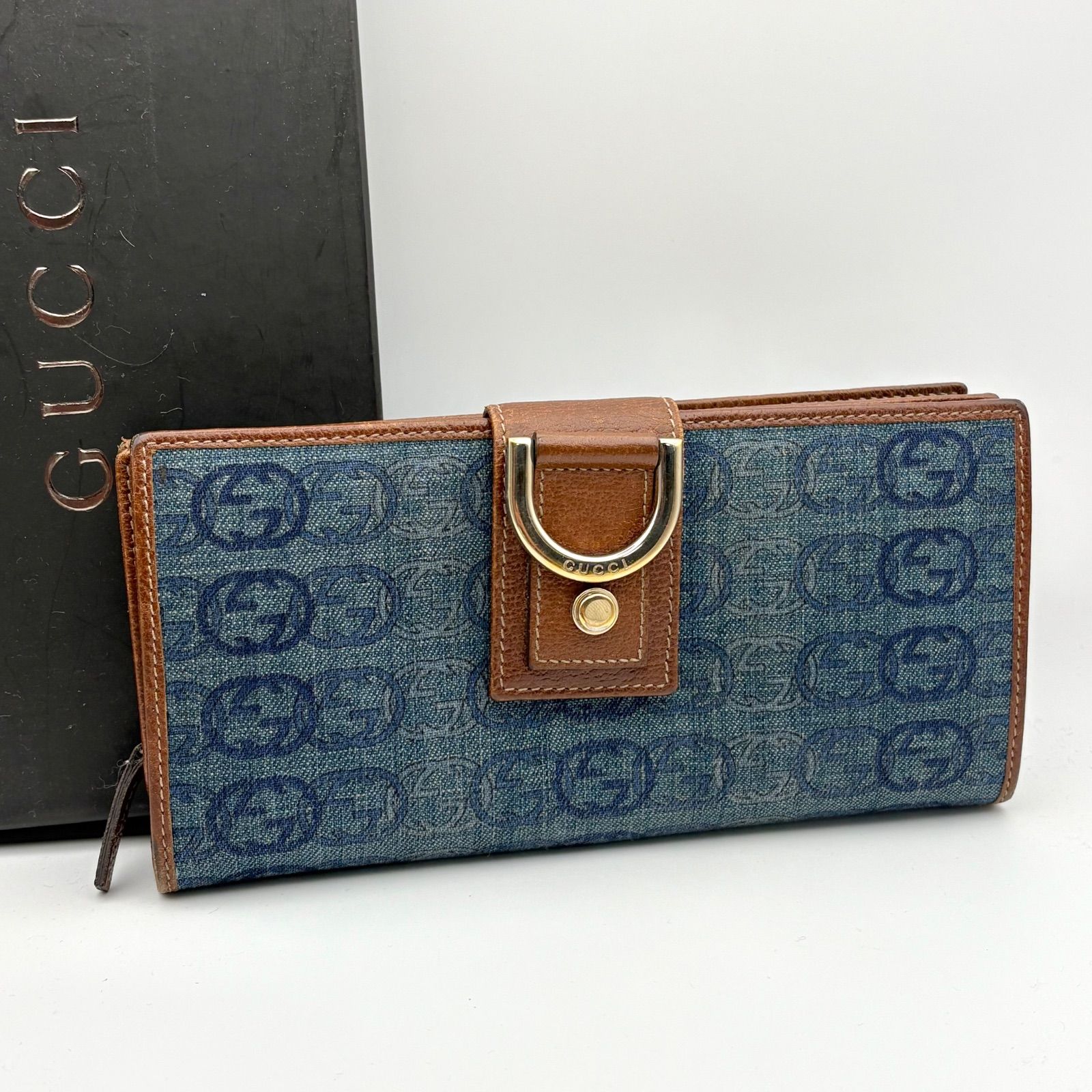 美品◎GUCCI グッチ アビー金具 GGデニム 長財布 折り財布 ロング