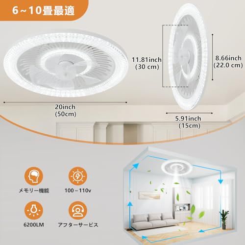 シーリングファンライト ZXhome 50cm 扇風機 一台二役 APP/リモコン
