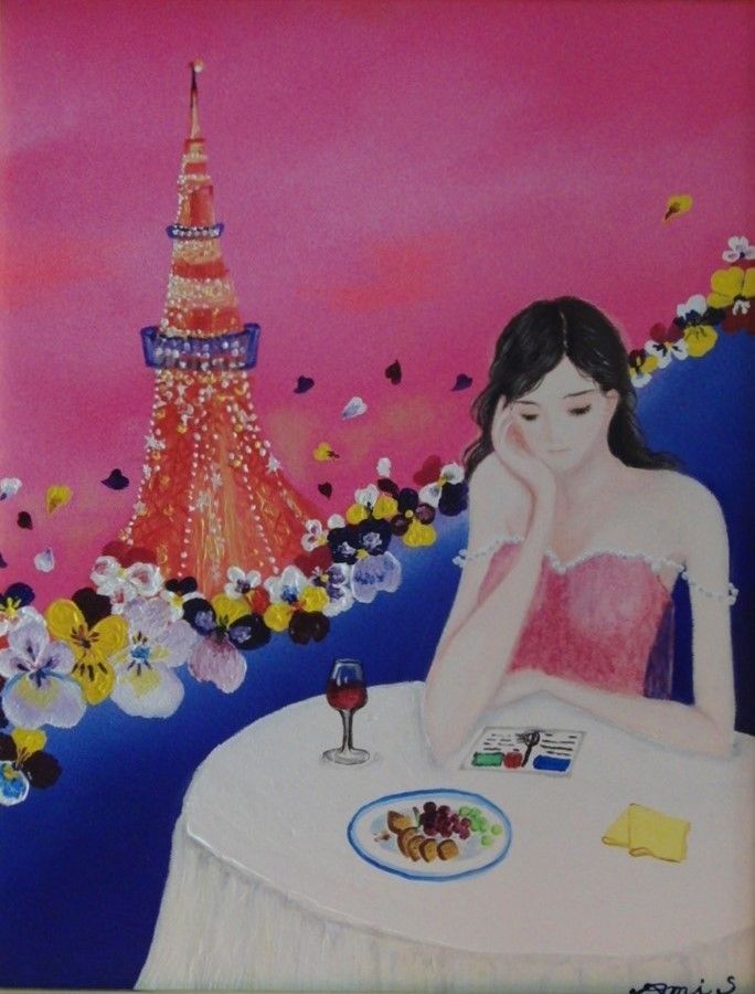 ≪国美協≫しおざわ あみ、『エアメール』、油彩画、F6号：40,9×31,8cm、油絵一点物、新品高級油彩額付、直筆サイン・真作保証付