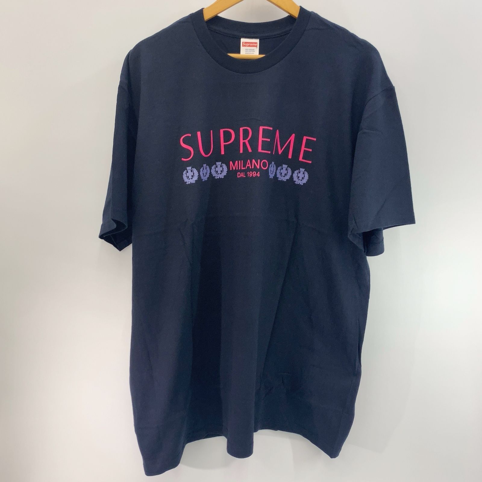 未使用 SUPREME Milano Tee Tシャツ ピンクロゴ XL ネイビー メンズ 