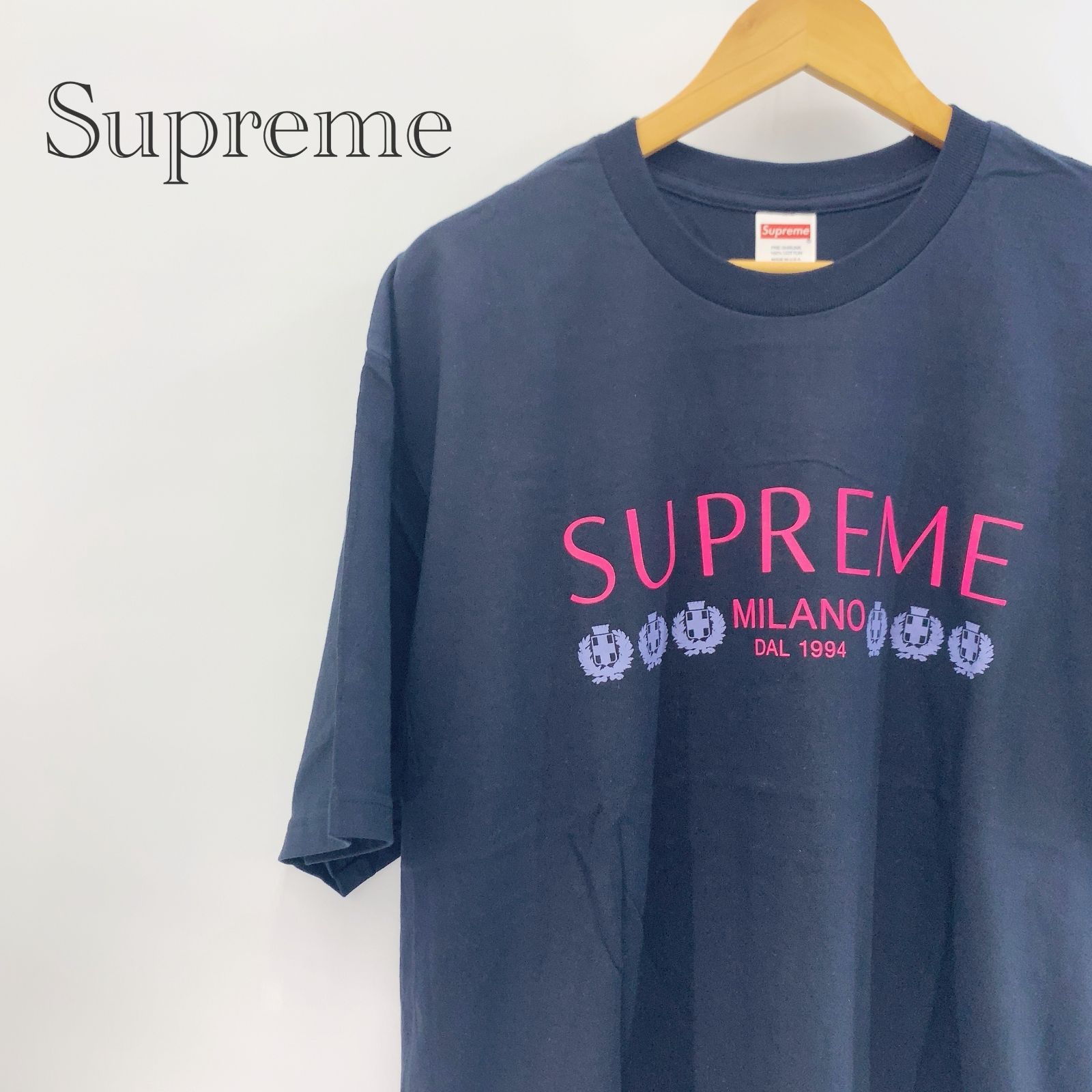未使用 SUPREME Milano Tee Tシャツ ピンクロゴ XL ネイビー メンズ 