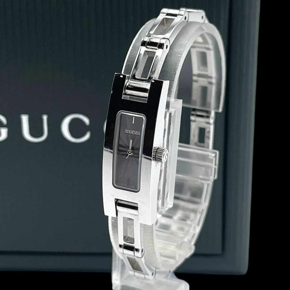 新品電池 稼働品 GUCCI グッチ レディース腕時計 3900L レクタンギュラー スクエア型 クォーツQZ シルバー 文字盤グレー スイス製