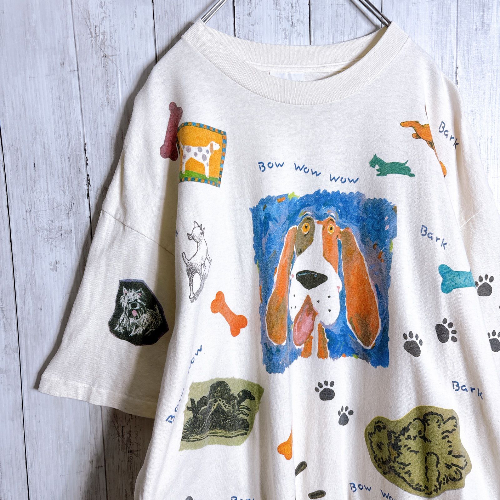 【お宝古着】90s Vintage 古着 rel e vant products 総柄 犬 アニマル 半袖Tシャツ #2567