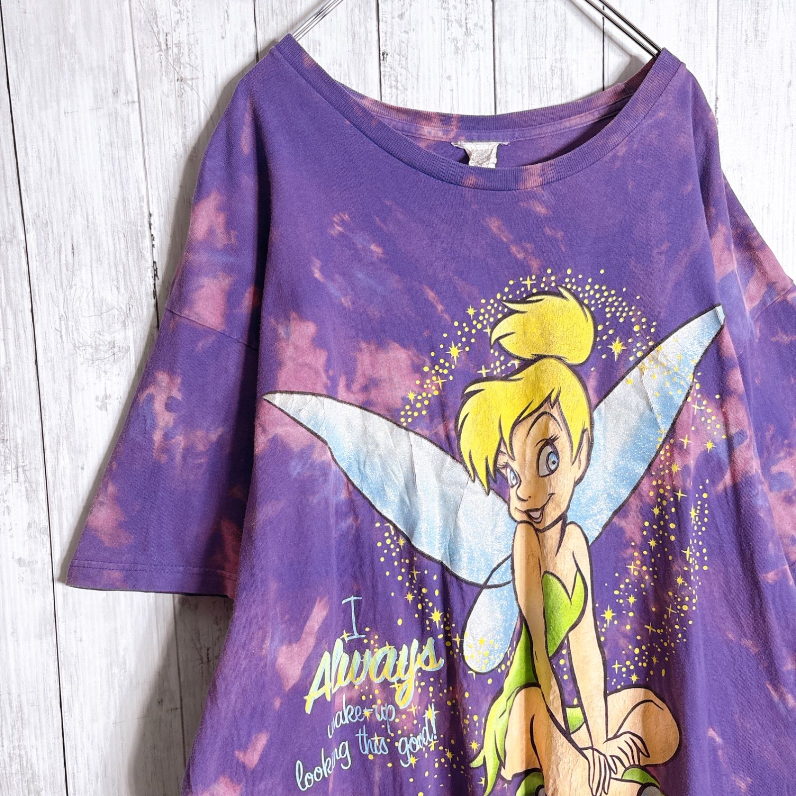 【入手困難/最高モデル】90s Vintage 古着 Disney ディズニー タイダイ ブリーチ ティンカーベル ピーターパン ビックサイズ 半袖Tシャツ #150