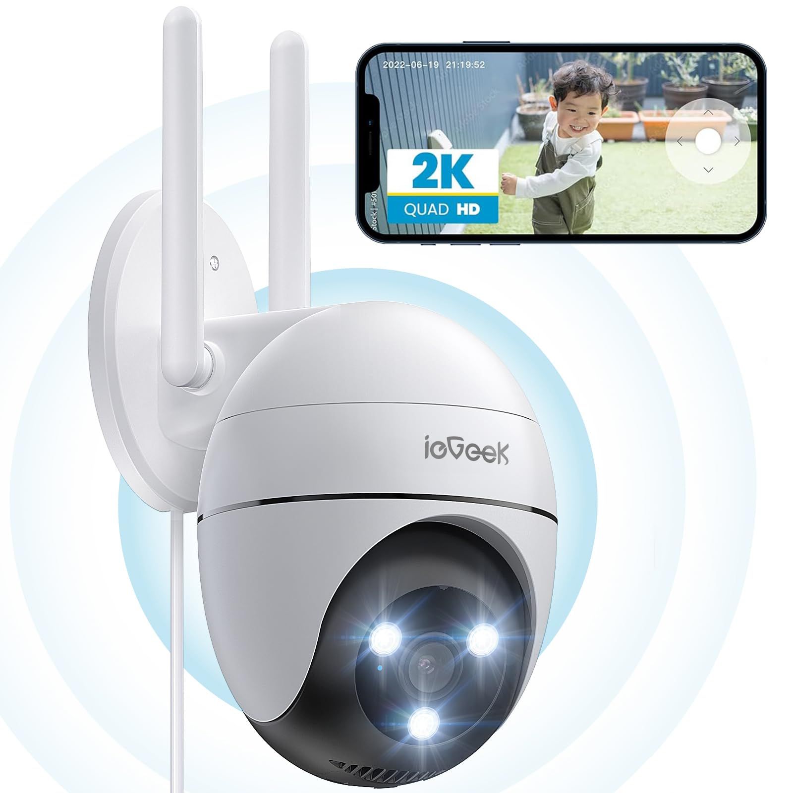 【24時間常時録画・360°撮影可能・自動追尾】ieGeek 防犯カメラ 屋外 ワイヤレス 2.4G&5GWiFi 300万画素 監視カメラ 屋外 黒白/カラー撮影 AI人体検知 動体検知 検出エリア設定 双方向音声通話 遠隔監視 発光威嚇 9fa189cc