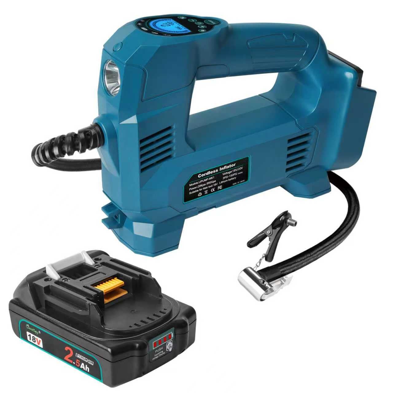 Waitleyマキタ18V電動空気入れ バッテリーセット自転車用 エアコンプレッサー 160PSI 1034kPa 自動停止機能 LCDデジタル表示 LED照明ライト付き 仏式/英式/米式対応 快速充填モバイルコンプレッサー 車・バイク・自転 385e8a51