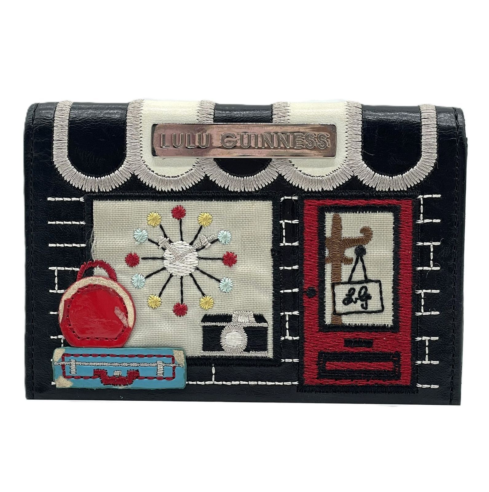 ルルギネス LULU GUINNESS カードケース 名刺入れ 黒 ブラック レザー