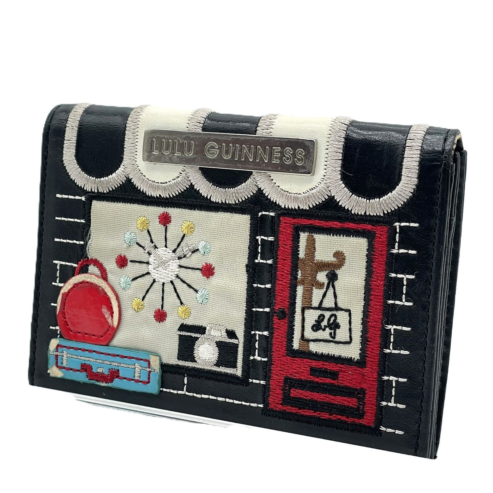 ルルギネス LULU GUINNESS カードケース 名刺入れ 黒 ブラック レザー