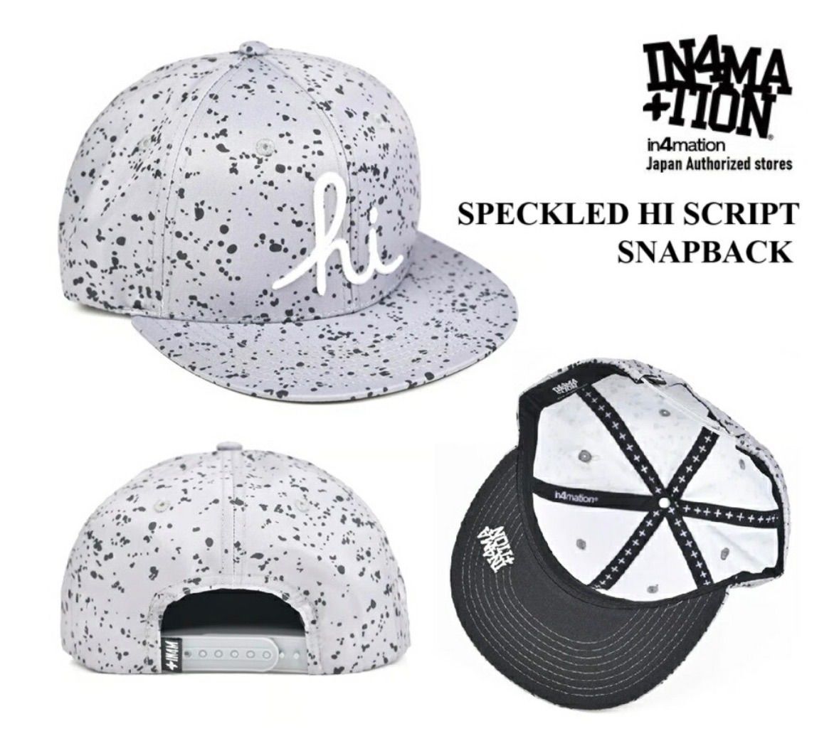 【 IN4MATION / インフォメーション 】 SPECKLED HI SCRIPT SNAPBACK スペックルド ハイ スクリプト スナップバック エイチアイ キャップ 帽子 メンズ サーフィン スケートボード スケボー ハワイ HAWAII
